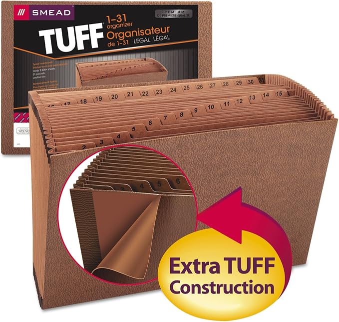Smead TUFF Expanding File, Daily (1-31), 31 Pockets, Legal Size, Redrope-Printed Stock (70469)