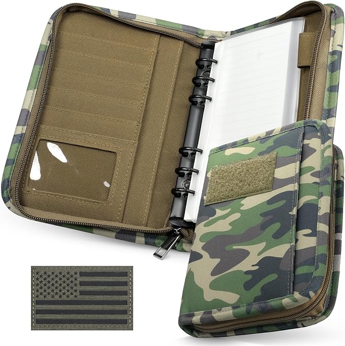 WYNEX Tactical Notebook Padfolio 6 Ring Binder, 3.7x6.7 in Refill Paper | S-5.5x8.5" Zip Hardcover Notebook, 45 Sheets Line Paper, 1"O-ring Water-Resistant Planner, for Office College Field Gift
