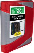 Five Star Zipper Binder 1.5 Inch O-Rings Case Organiser with 3-Pocket Expanding File, 500 Sheet Capacity, Crimson Fade (280146K)