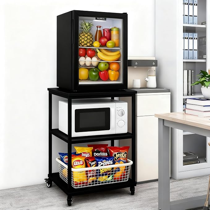 Heavy Duty 3-Tier Printer Stand with Locking Wheels, 23.6"x18.9" *31.5" Large Printer Table Shelf, Holds 100 lbs per Shelf - Fits Most 60" Desks, Perfect for Office, Home, Laser Printer or Mini Fridge