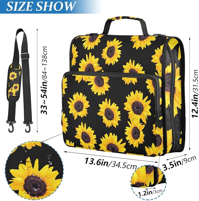 Sunflower Binder Bag 3 Ring Zipper with Handle Shoulder Strap | for School Work Office Organizer Storage Case
