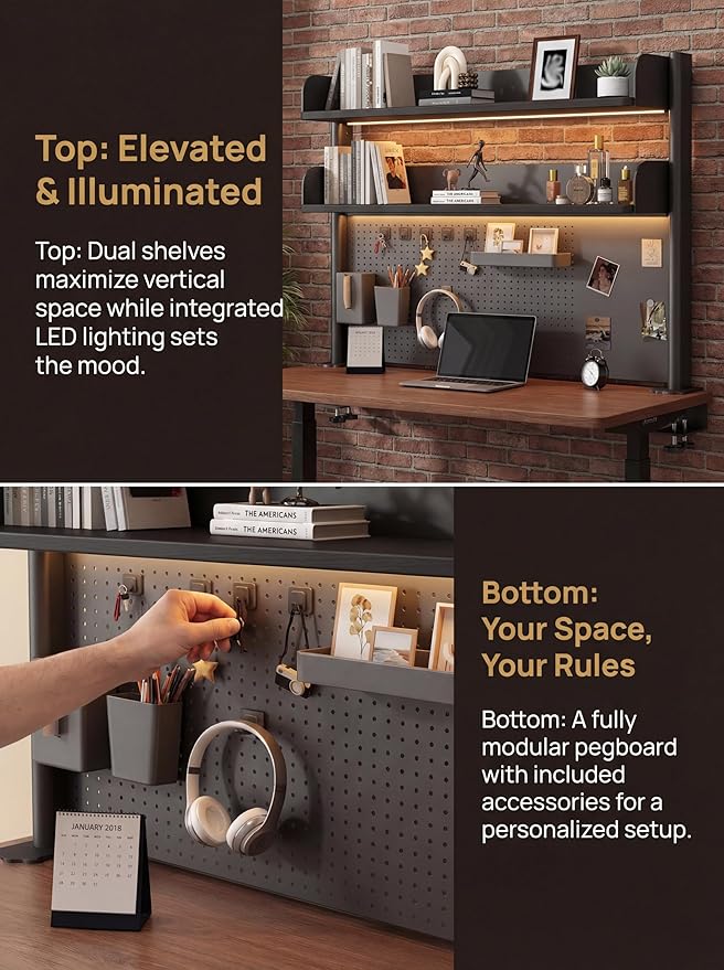 31.5 Inch Clip-on Desktop Organizer Bookshelf with Pegboard, Desk Shelf Organizer, Multipurpose Computer Desk Desktop Bookshelf, Desk Extender Pegboard Clamp, Desktop Display (Black)