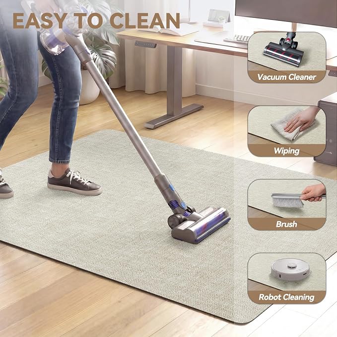 Office Chair Mat for Hardwood Floor Non Slip Protector Beige 35"x53" | PU Self-Adhesive Rolling Chair Mat for Under Desk, Large Duty Hard Floor Protectors for Wood/Tile, Desk Rug for Home Office