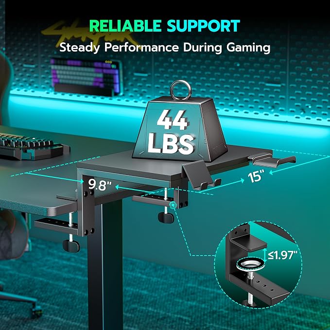 ARES WING Clamp-On 15" 3-in-1 Heavy Duty Desk Shelf Extender Black | Phone Headset holder Clamp Desk Extender Shelf,Desktop Organizer for Gaming and Office Accessories