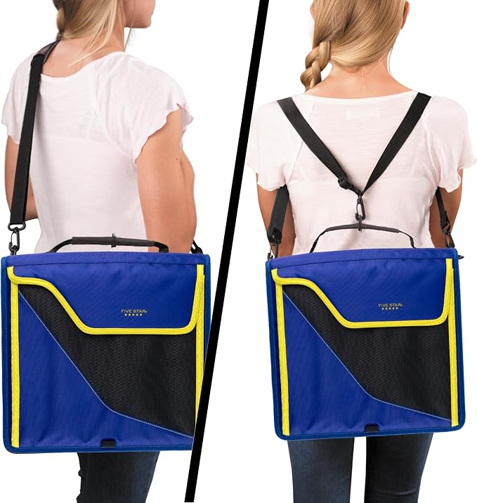 Five Star Zipper Binder, 3-Inch D-Ring Case Binder, 850-Sheet Capacity, Multiple Pockets, Front 5-Tab Expanding File, Removable Padded Case and Shoulder Strap, Cosmic Blast (292960M)