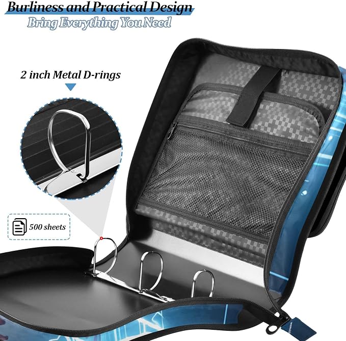 Baseball Lightning 3 Ring Binder Bag 1.5 inch Binder Organizer with Zipper Shoulder Strap 500 Sheet Documents Storage for School Office