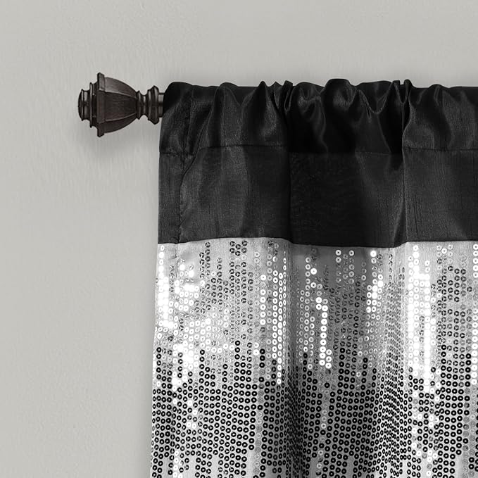 Lush Decor Night Sky Sequins Valance Curtain Single, 52"W x 18"L Black & Gray - Kitchen Curtains Valances For Windows - Bathroom Curtains Window