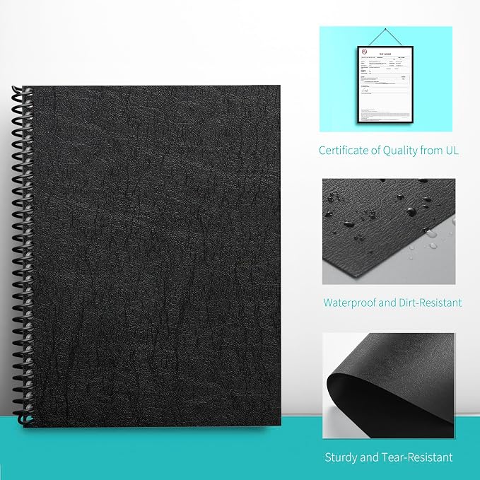 Binditek 12 Mil Leather-Textured Polycovers, 8.5x11 Inches, Black, 100 Pack | Leather-Textured Binding Covers, 8.5x11 Inches Letter Size, Plastic Binding Presentation Covers, Square Corners, Unpunched