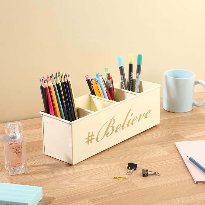 DUDKI Home Present Desk Organiser 4 compartments Decorative Pen Pencil holder/Vanity Kit/Travel Box/Makeup Box/Cosmetic Box/Storage Box/knife Holder/Spoon Holder-Gift Office Desk Décor