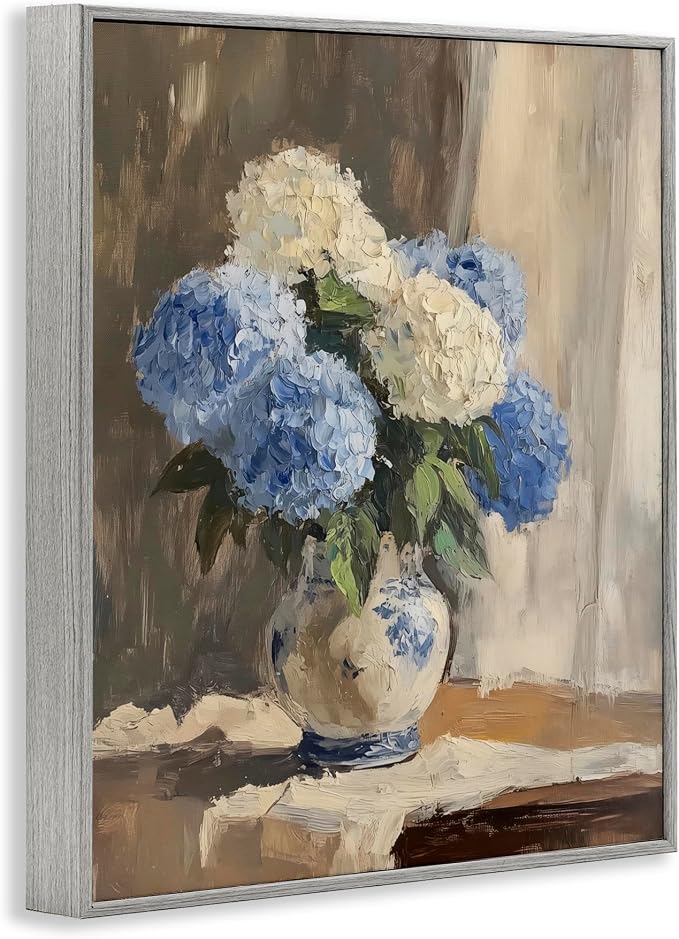 'Vintage Hydrangea in Ceramic Vase'| Framed Giclee Art | Stupell Industries | Gray, 11 x 14 Inches, Easy to Hang and Sturdy, Made in USA, by LSR Design Studio