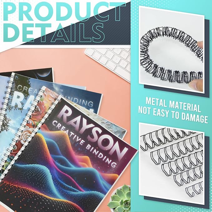 Rayson Wire Binding Spines, 2:1 Pitch, 21-Loop Black, Mixed Sizes, 100 Pack | Includes 3/8", 7/16", 1/2", 9/16" and 5/8" sizes; black 2:1 pitch wires for compatible wire binders.