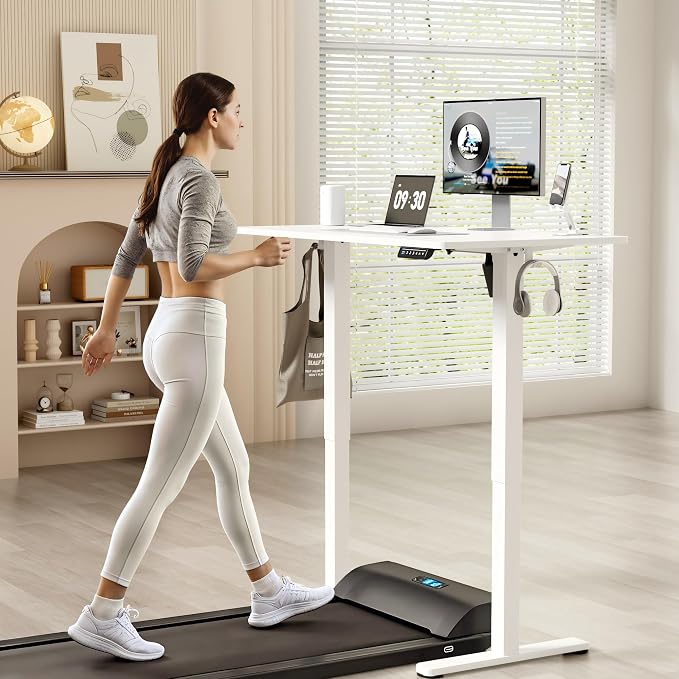 YESHOMY Height Adjustable Electric Standing Desk, 39 x 24 Inches Memory Home Office Sit Stand up Desk with Phone Holder and USB Charging Port, White