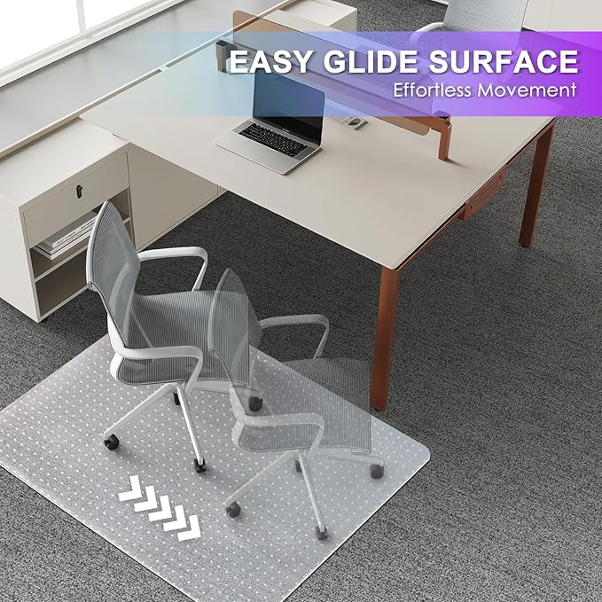 Vicwe Office Chair Mat for Carpet, 32'' x 55'' Computer Desk Chair Mat for Carpeted Floors, Easy Rolling Hard Mat for Office Chair on Carpets, Anti-Slip Carpet Protector Mat Clear,Ship Flat