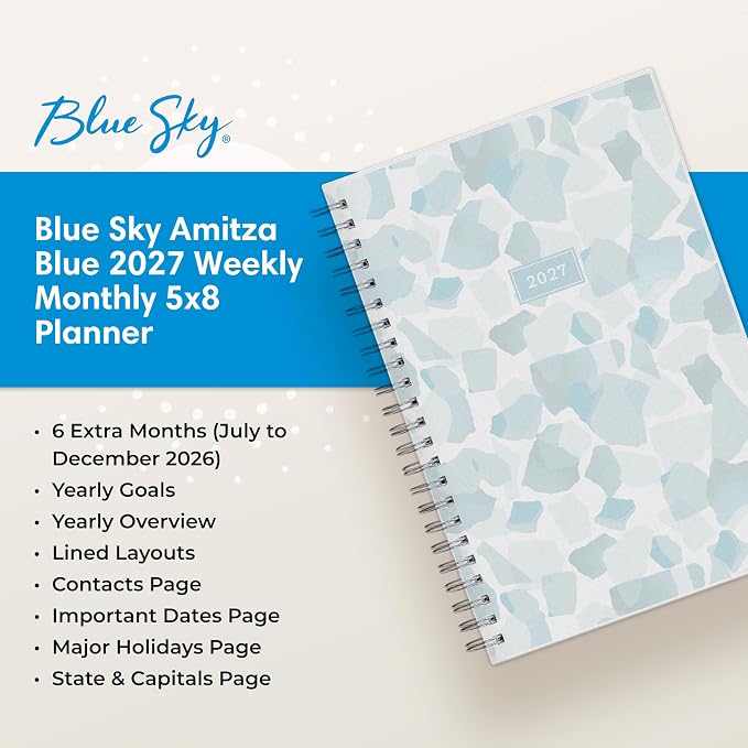 Blue Sky 2027 Weekly & Monthly Planner Calendar, 5"x8", Amitza