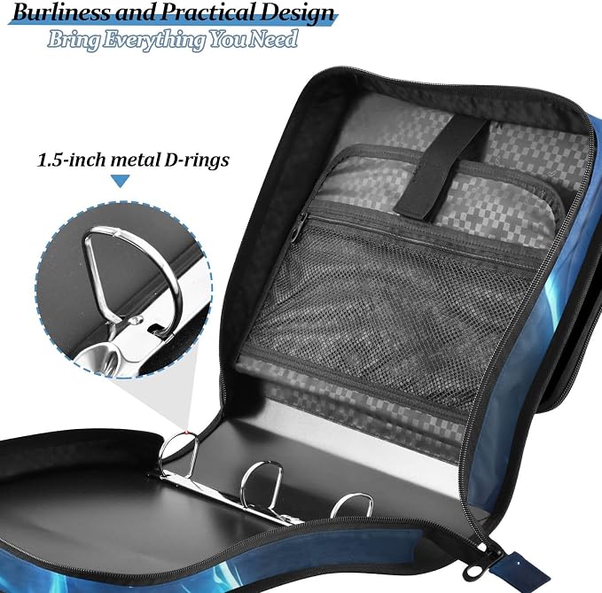 3 D-Ring Zipper Binder Bag, Cartoon Blue Glowing Dragon Removable Binder with Zipper Case Hold 300+ Sheets& 13 Inch Laptop for School Office Supplies Organizer