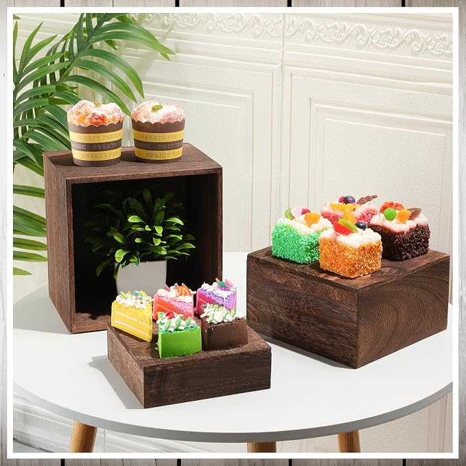 Barydat 6 Pcs Wood Display Risers Stackable Stand Box | Rustic Tiered Stands, Buffet Dessert Riser, Jewelry Stepped Boxes, Collectibles Figures Show, Elevated Platforms Catering
