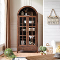 RowyPoey 71" Tall Arched Cabinet Bookshelf with Glass Door & Storage Drawer | Modern Farmhouse Display Cabinet,Adjustable Shelves,Wood Kitchen Pantry for Dining Room,Living Room,Office,Walnut,2 Pack