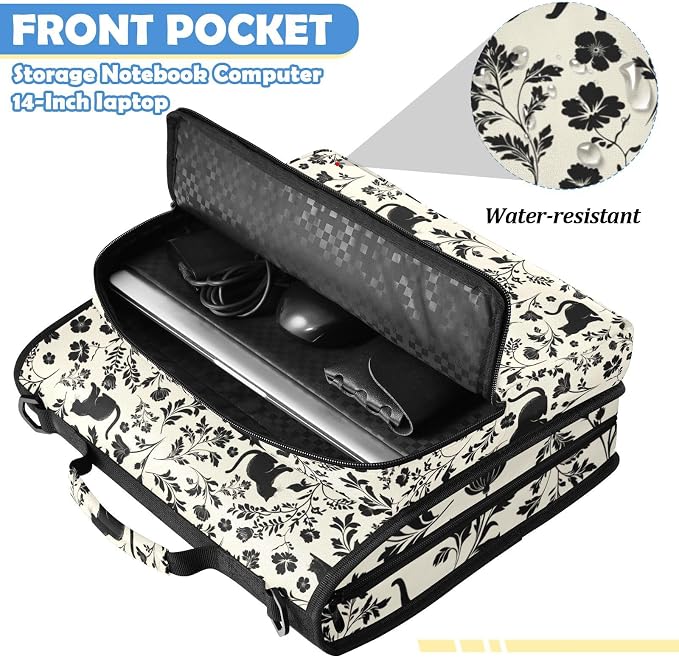 Flowers Cat Print Zipper Binder File Organizer Bag 3 D-Ring | with Shoulder Strap, Holds 500 Sheets & 14in Laptop, 3 Ring Binder for Office Supplies