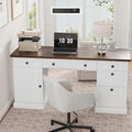 Garvee 60" Office Desk with Charging Station for Home Office, White | Fluted Wood Executive Desk with Filing Cabinet & Storage Cabinet, Modern Computer Desk with Adjustable Shelves