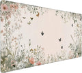 Cute Floral Aesthetic Wildflower Gaming Mouse Pad, Pink Macaron Desk Mat with Anti-Slip Base & Stitched Edges, Office & Home Desk Decor for Women, 35.4" x 15.7" in Computer Desktop Mat