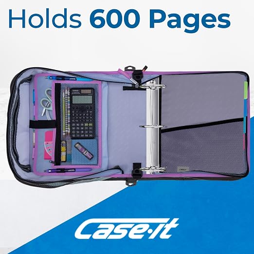 Case-it Zipper Binder | 3-Inch O-Rings | 600-Sheet | D-146 Morning Flowers | Mighty Zip Tab, 5-Subject Expanding File Folder, Multiple Pockets, Storage Organizer, Shoulder Strap, School & Office