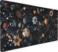 Floral Aesthetic Flower Bud Gaming Mouse Pad, Black Dark Botanical Desk Mat with Anti-Slip Base & Stitched Edges, Office & Home Desk Decor for Women, 35.4" x 15.7" in Computer Desktop Mat