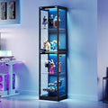 AMERLIFE 16-Inch RGB Display Cabinet | 70 H x 16 W x 16 D In, 4-Tier Storage, Adjustable Shelves, RGB LED Lights, for Collectibles, Black