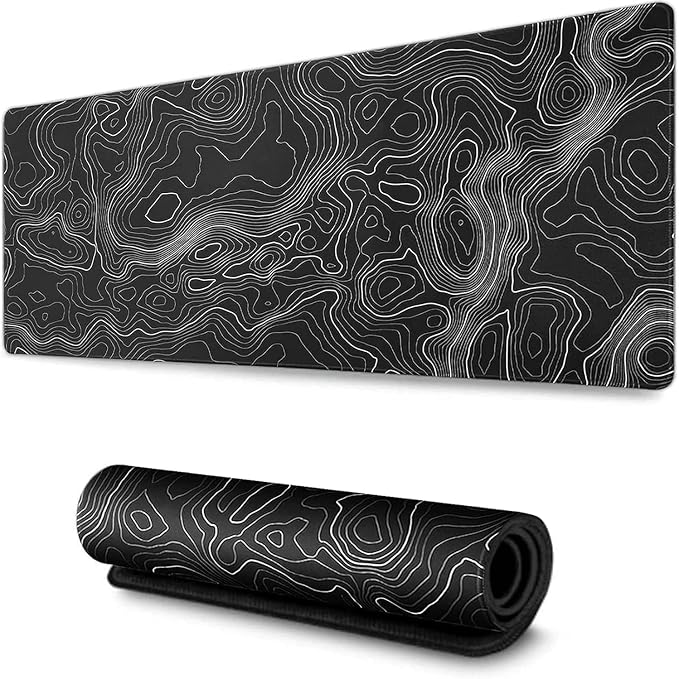Large Mouse Pad Mat 35x17 Inch, XXXL Gaming Mouse Pad Topographic Map Lines | Extended Desk Mat with Non-Slip Rubber Base, Geographic Contour Topographic Design Mousepad for Gaming, Office, Laptop & PC
