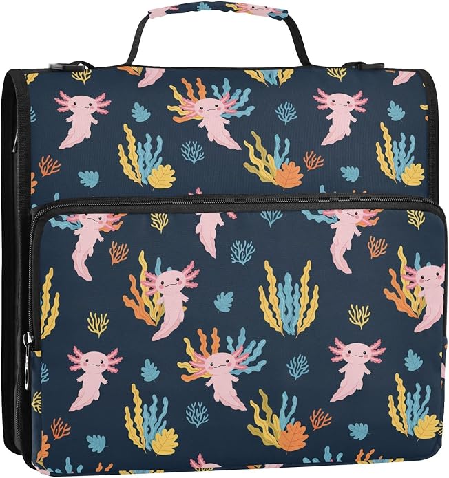 Zipper Binder Bag 3 Ring File Folder Portfolio Organizer Zippered Binder Bags with Strap Fits Laptop Women Men