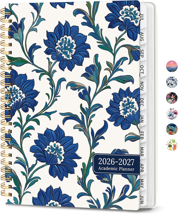 Planner 2026-2027, Academic Year Monthly & Weekly Planner Caledndar, July 2026 - June 2027, Hardcover Large Planning Agenda Book with Tabs for School Office Supplies, 8.5" x 11" - Cobalt Florals