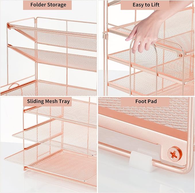 Desk Organizer, 6-Tier Paper Organizer Letter Tray, Rose Gold | Desk Organizers and Accessories, Office Desk Accessories & Workspace Organizers, Desktop File Organizer for Office Supplies