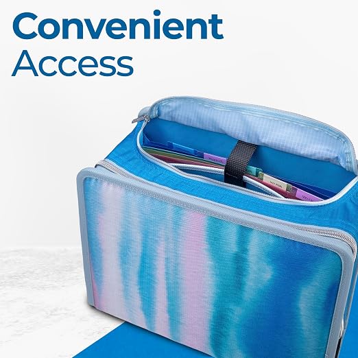 Case-it Zipper Binder | 3-Inch O-Rings | 600-Sheet | D-146 Watercolor Sky | Mighty Zip Tab, 5-Subject Expanding File Folder, Multiple Pockets, Storage Organizer, Shoulder Strap, School & Office
