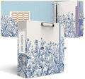 3 Ring Binder 3 Inch, Cute Round Ring Binder with 6 Tab Dividers & Label Stickers, Low Profile Clipboard with Storage, Fashion Binder for School Office Supplies (Vintage Blue Florals)