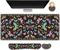 Desk Mat Pad, Gaming Mouse Pad Wrist Support Set, 4 in1 Non-Slip XXL Large Mousepad + Ergonomic Keyboard Wrist Rest+Mouse Wrist Rest+Coaster for Home Office Computer I Colorful Butterfly