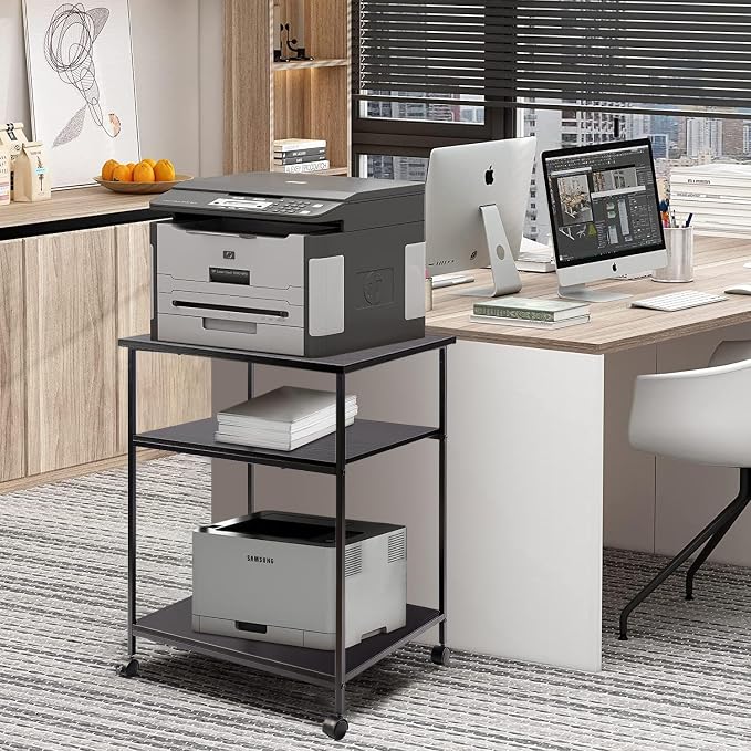 Heavy Duty 3-Tier Printer Stand with Locking Wheels, 23.6"x18.9" *31.5" Large Printer Table Shelf, Holds 100 lbs per Shelf - Fits Most 60" Desks, Perfect for Office, Home, Laser Printer or Mini Fridge
