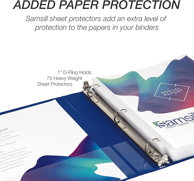 Samsill Durable 1 inch 3 Ring Binder, D Ring Binder, 100% Recycled Chipboard, Fashion Assortment, 12 Pack