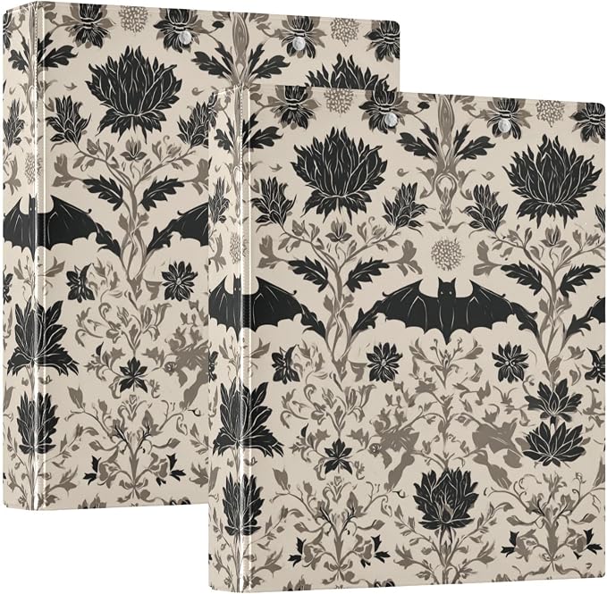 Goth Bat Round Ring Binders Floral (3) 1.5 Inch 3 Ring Binder with Clipboard Holds 200 Sheets Office Home School