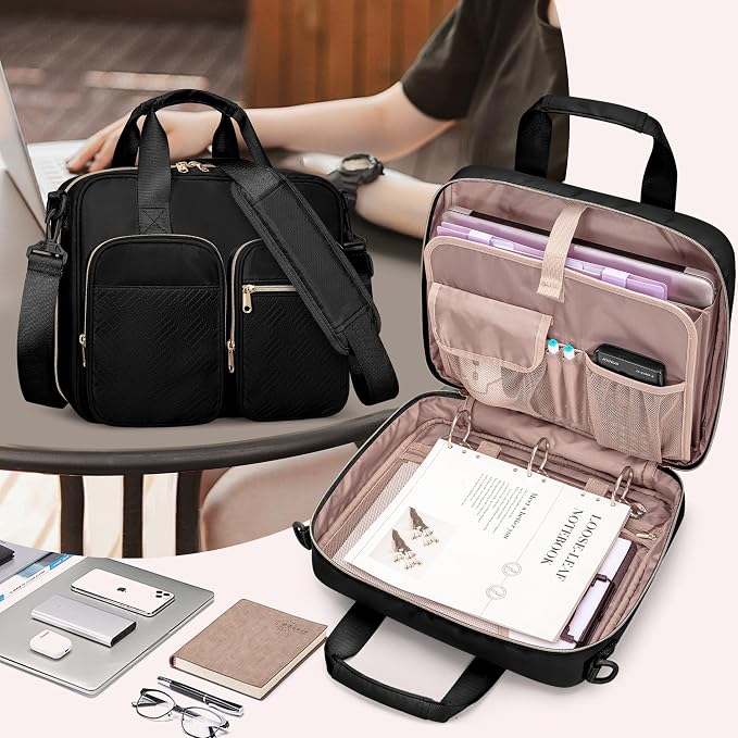 3 Ring Zipper Binder, 2 Inch Ring Binder Organizer Bag with Strap | Binder Bag Fits 13" Laptop & 500 Sheets, Detachable Shoulder Strap, Large Capacity Zip Up Portfolio Folder Bag for Office