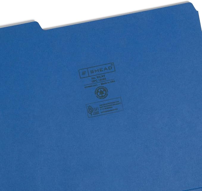 Smead File Folder, 1/3-Cut Tab, Assorted Positions, Letter Size, Navy, 100 per Box (13193)