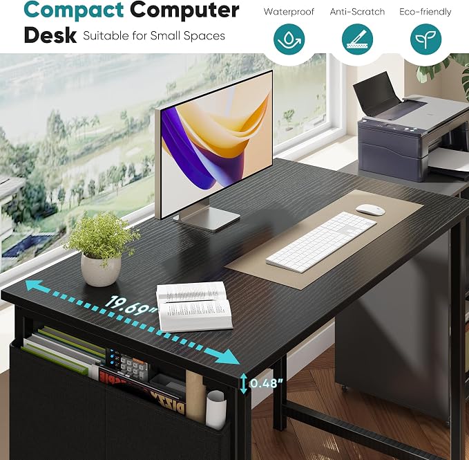 OLIXIS Small Computer Desk, 31 Inch Gaming Desks for Home Office | Writing Study Craft Work Table, Computer Workstation for Bedroom Small Spaces with Storage Bag, Black