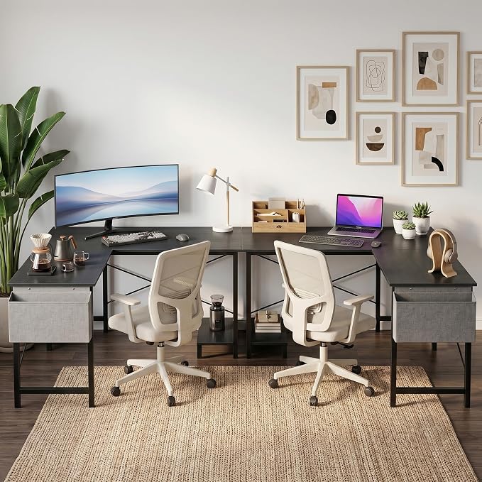 L Shaped Desk, 50 Inch Computer Desk Home Office Desk for Small Space Black | Gaming Table Corner Desk for Small Space with CPU Stand and Side Storage Bag, Sturdy Writing Workstation for Bedroom, Black