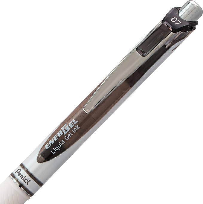 Pentel EnerGel Pearl RTX Retractable Liquid Gel Pen, (0.7mm), Medium Line, Needle Tip, Black Ink, 12 pack (BLN77PW-A)