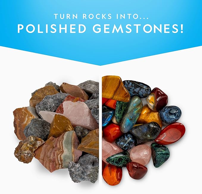 National Geographic Rock Tumbler Refill Kit with 3 Lbs. Madagascar Rocks | 3 Lbs. Rough Madagascar Rocks, Jasper and Quartz, Rock Tumbler Grit, Jewelry Accessories, Rock Polishing Supplies