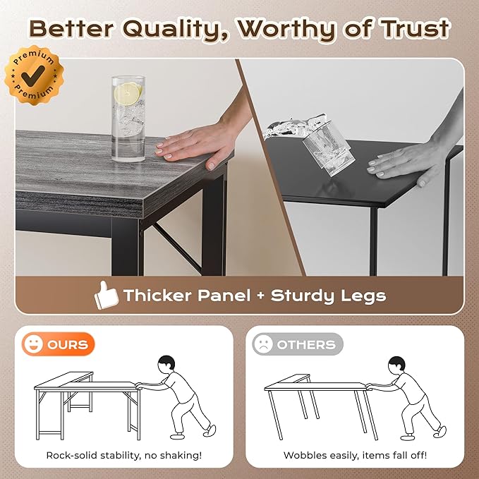 Huuger 63 Inch L Shaped Desk with Power Outlets & 0.95 Inch Thicker Desktop | Reversible Computer Desk, Larger Office Corner Gaming Desk, Metal Frame, for Home Office, Study, Grey