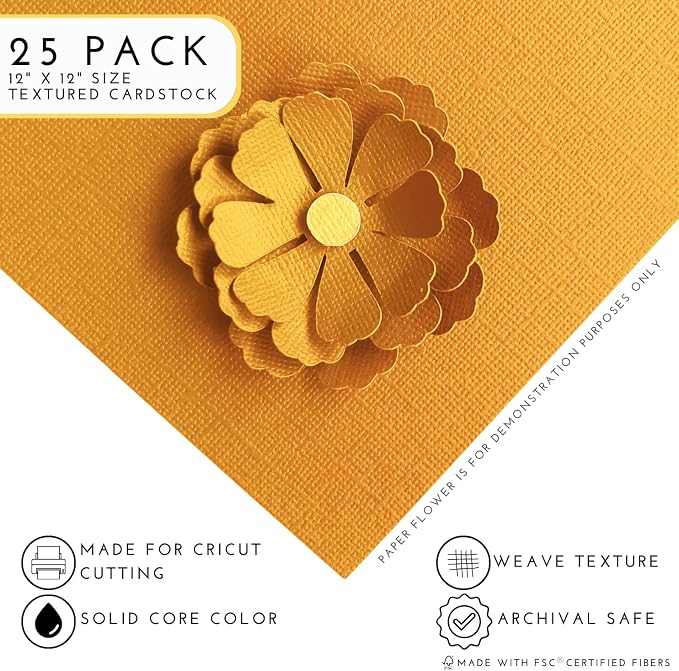 Marigold—12x12 Textured Cardstock | 80lb Textured Orange Scrapbook Paper | Premium Cardstock for Cricut Cutting | 25 Sheets