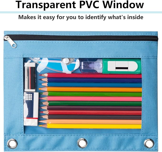 Forvencer Pencil Pouch for 3 Ring Binder, Clear Window Pencil Case with Smooth Zipper, Big Capacity 3 Ring Binder Pencil Bag with 3 Reinforced Grommets, Yellow | Smooth Zipper, Big Capacity 3 Ring Binder Pencil Bag with 3 Reinforced Grommets, Yellow
