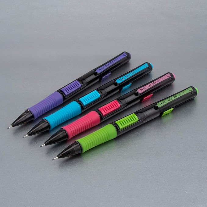 Pentel Quick Click Pop Mechanical Pencil, (0.7mm) Medium 2B Lead, Black Barrel W/Violet Trim Box of 12 (PD217AV)