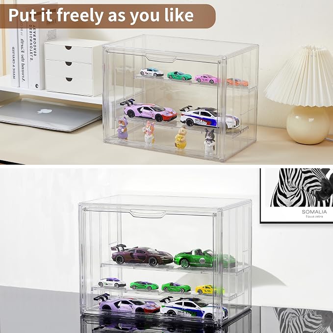 4 Layer Stackable Acrylic Figure Case for Collectibles Display Box,2 Pack | Removable Adjustable Partitions & Magnetic Door,Interlocking Stable Design,Dustproof Cover for Figurine Storage