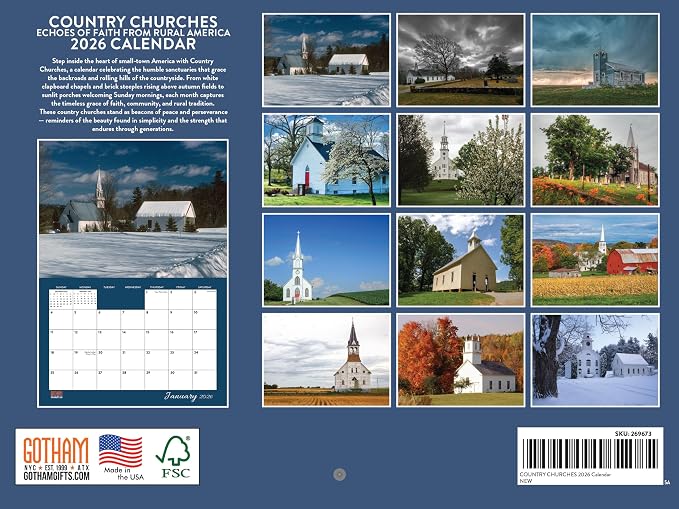 Country Church Calendar 2026 Wall 12 Month Religious Gifts For Women
