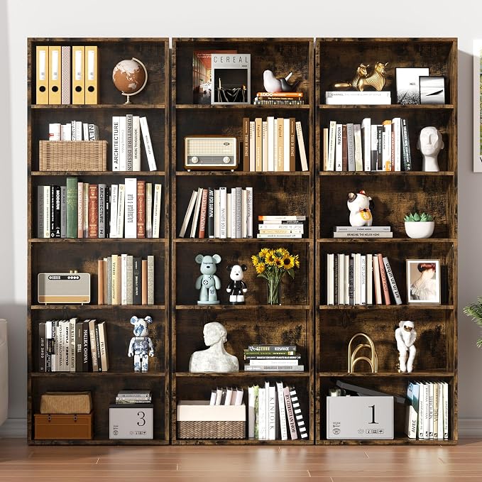 Shintenchi Bookshelf,6-Tier Open Bookcase and Bookshelves,6 Shelf Display Storage Shelves Floor Standing 70.6 inches Tall Bookcase for Home Office, Living Room (Brown)